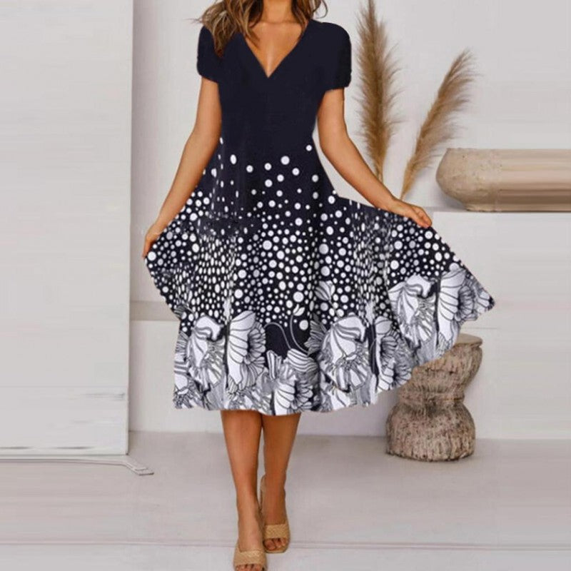 Levoire | Élégance Rentous Impression Robe à col V Style urbain