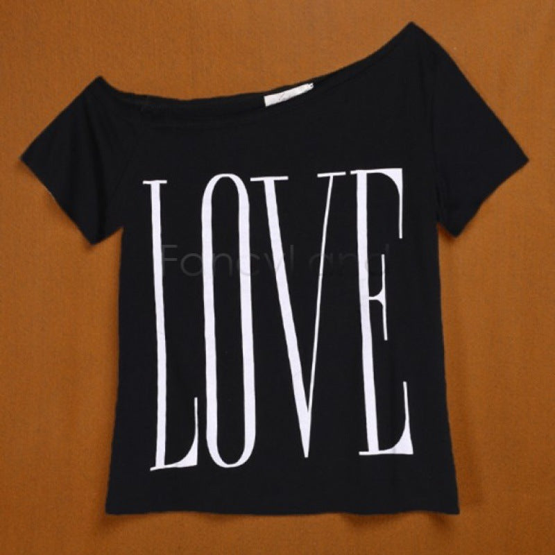 T-shirt femme à épaule dénudée avec grande inscription Levoire