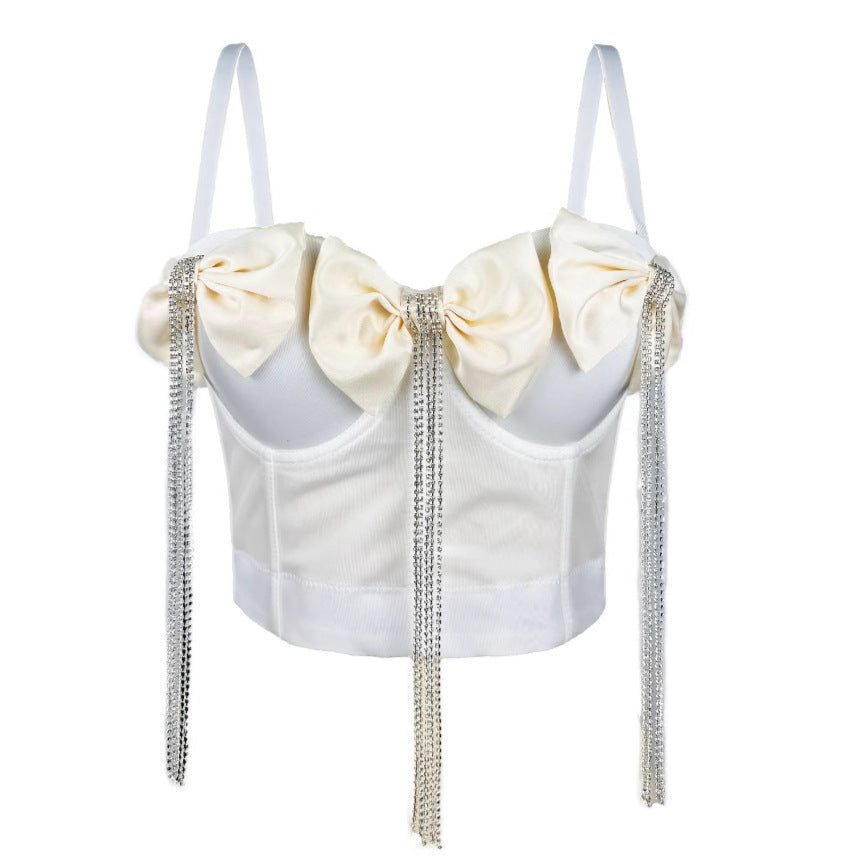 Levoire | Corset élégant avec des rubans doubles et des strass Blanc