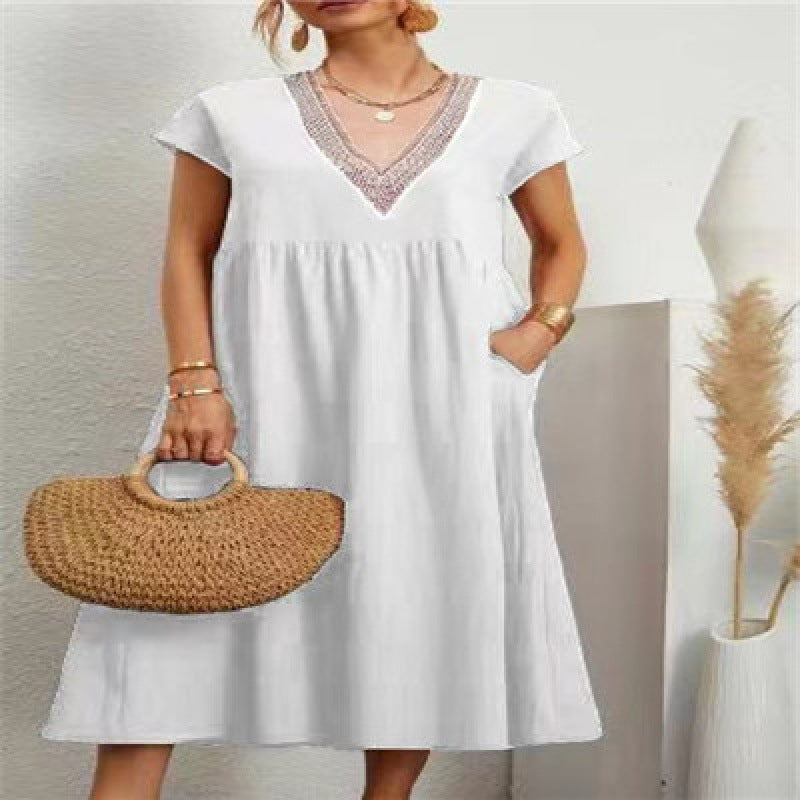 Robe maxi femme avec un élégant décolleté en V et des poches latérales Levoire