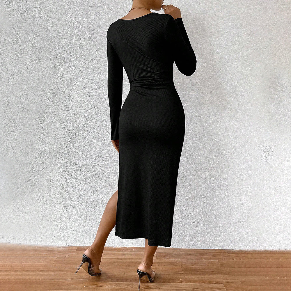 Robe à manches longues côtelée pour femme avec cordon de serrage ajustable Levoire