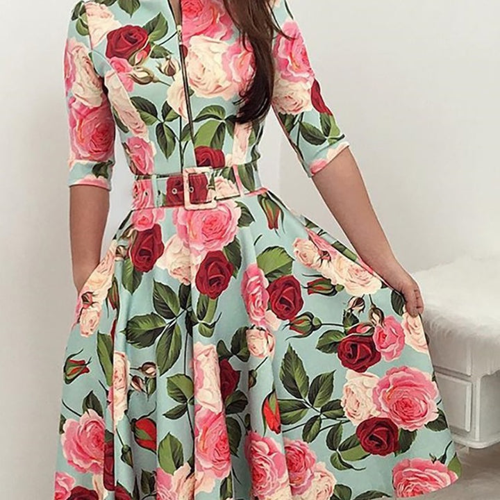 Robe midi femme avec imprimé floral et ceinture à la taille Levoire