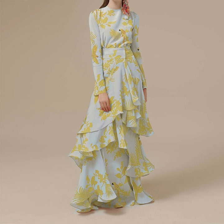 Levoire | Robe Rouge Imprimée Au Design Moderne Jaune