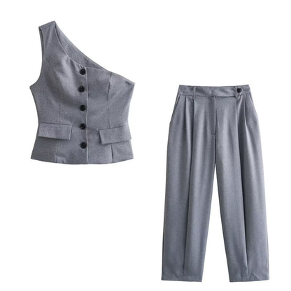 Levoire | L'ensemble Lännen asymétrique ajusté Lännen Pantalons Set A04 costume gris