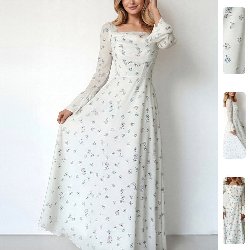 Robe maxi élégante pour femmes avec appliqués floraux et manches volumineuses Levoire