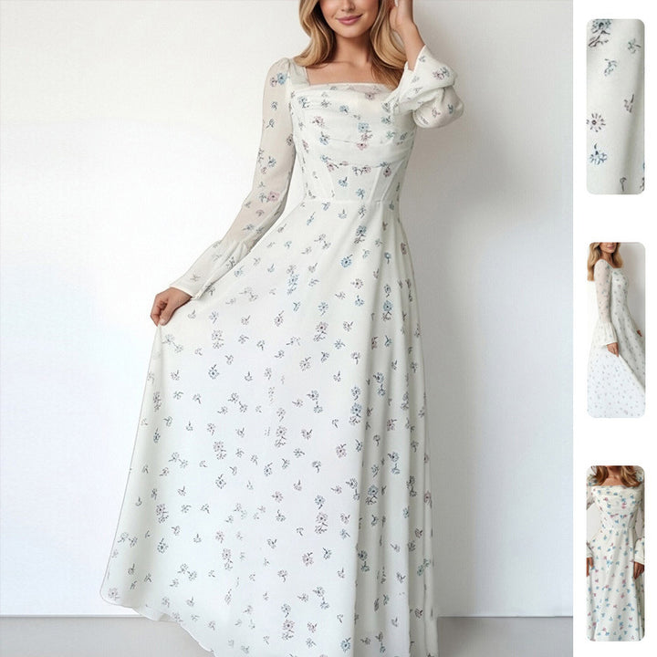 Robe maxi élégante pour femmes avec appliqués floraux et manches volumineuses Levoire