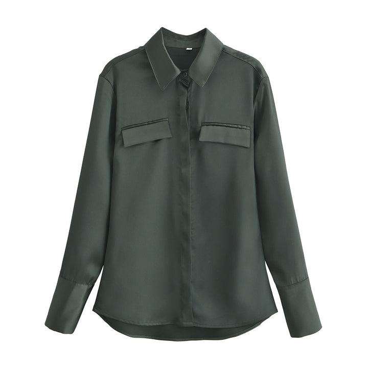 Levoire | Blouse en satin printanier brillant vert olive