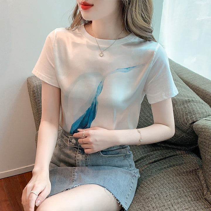 T-shirt pour femmes avec imprimé aquarelle créatif et coupe décontractée Levoire