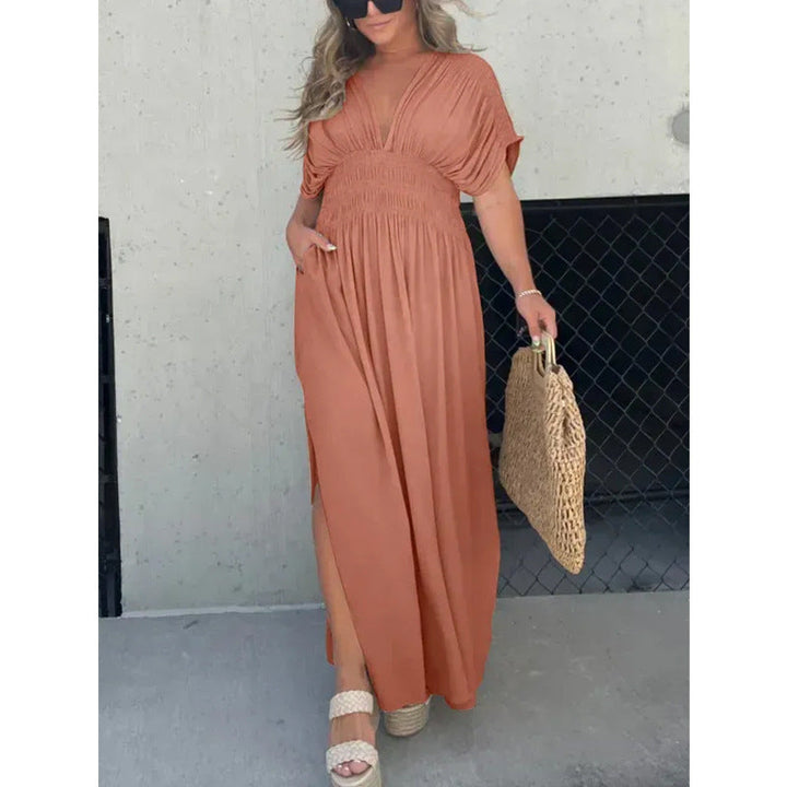 Levoire | Batwing Dress Bat Sleeve Jupe Élastique à Taille Couleur caramel