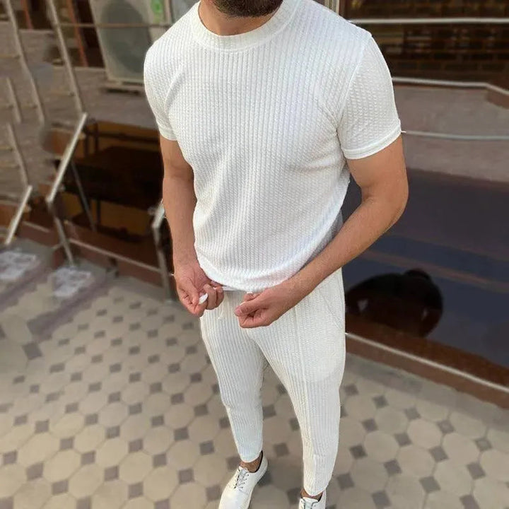 Levoire | Slim Fit Deux pièces Vêtements de loisirs Sport Ensembles à manches courtes et pantalons longueur cheville Blanc