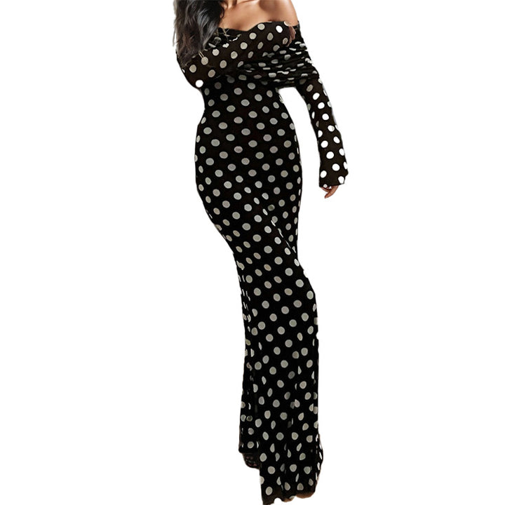 Robe maxi élégante pour femmes avec design sans épaules et motif à pois à la mode Levoire