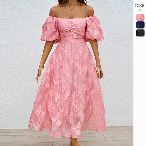 Robe Maxi A-Line pour Femmes avec Manches Bouffantes Volumineuses et Design Floral Levoire