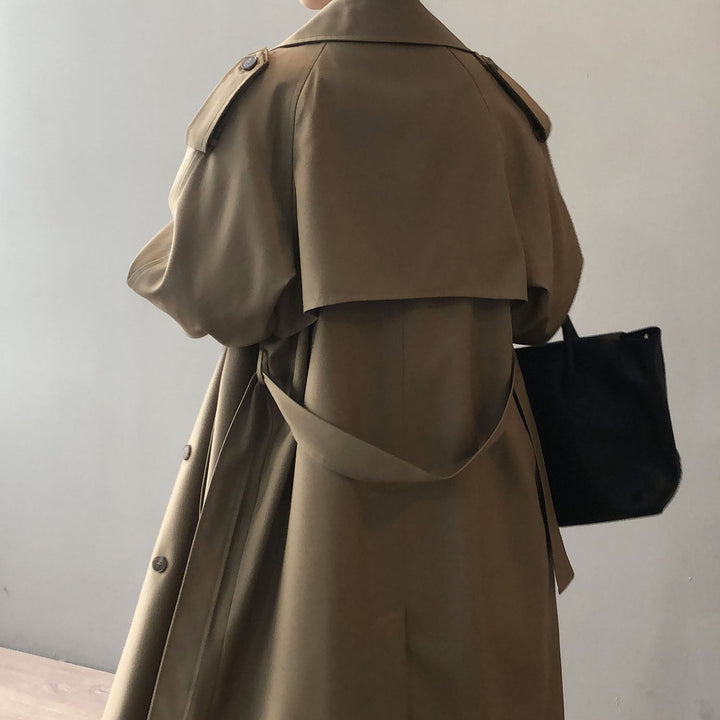 Levoire | Trench Long Décontracté Pour Femmes Avec Ceinture Plissée