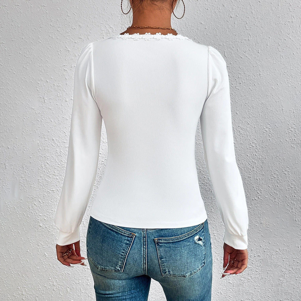 Chemise à manches longues pour femme avec décoration en volants élégante et coupe ajustée Levoire