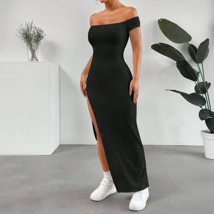 Robe maxi femme avec découpe épaule dénudée et fente haute Levoire