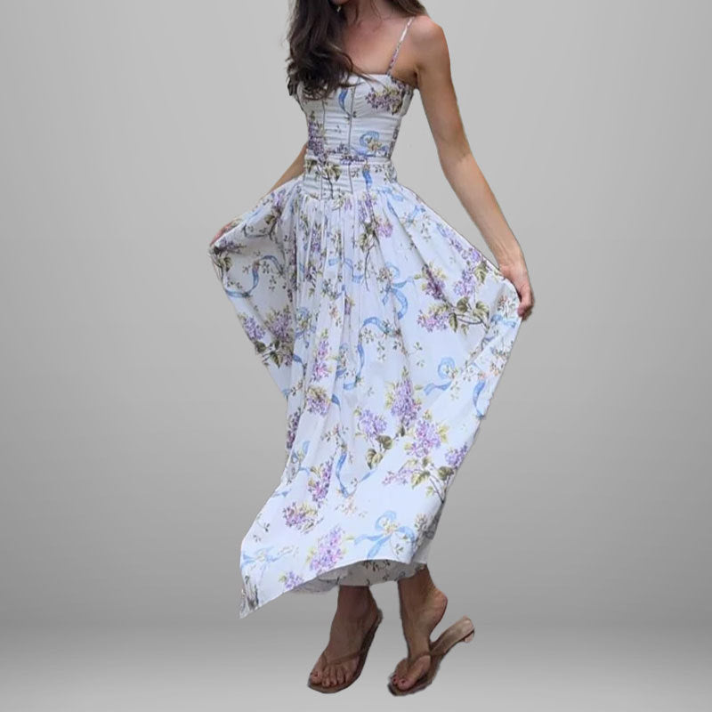 Robe maxi femme avec motifs floraux et haut froncé Levoire