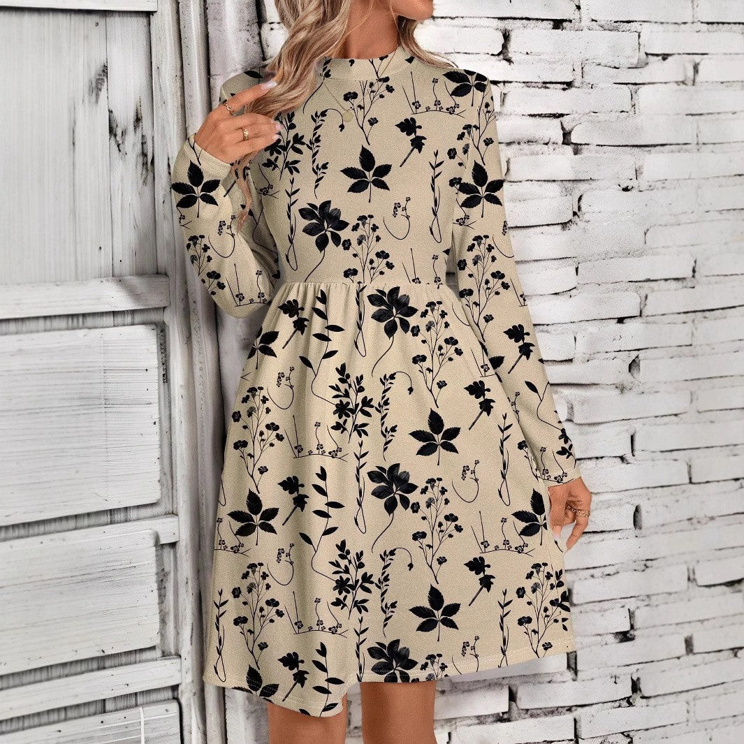 Levoire | Robe à manches longues à bordure florale élégante Abricot