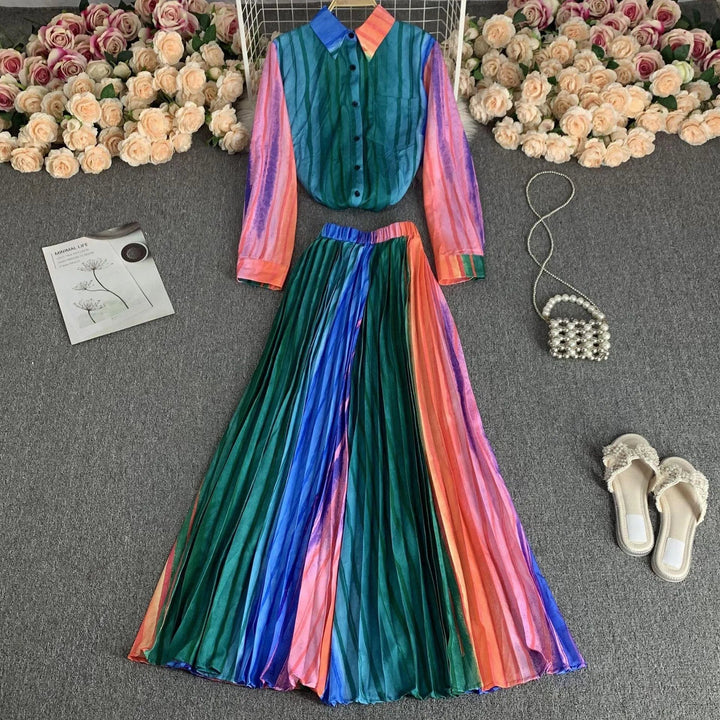 Levoire | Chemise à col montant, manches longues et jupe taille haute en deux parties Bleu Taille libre