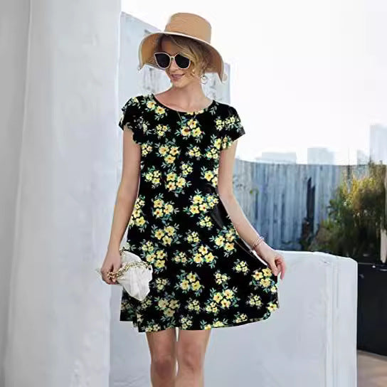 Robe d'été florale pour femmes avec détails envolés et jupe évasée Levoire