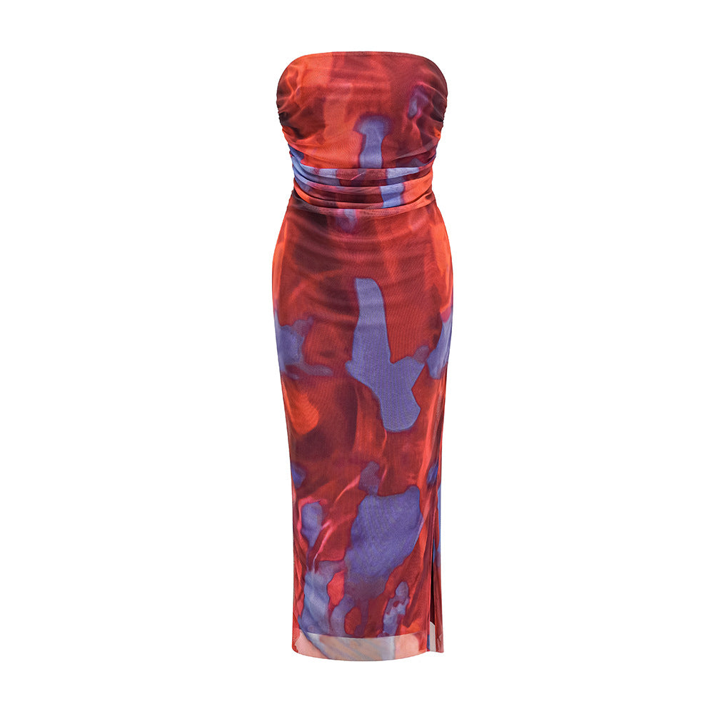 Levoire | Robe à col en V avec fente latérale rouge cerise