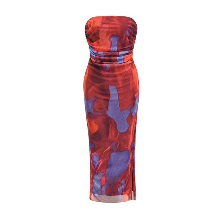 Levoire | Robe à col en V avec fente latérale rouge cerise