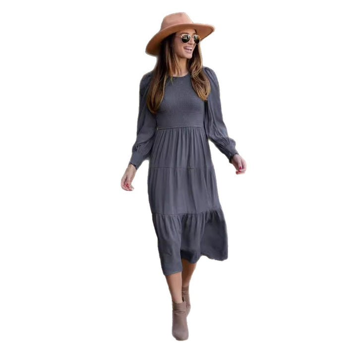 Robe longue décontractée à manches longues pour femmes avec détails froncés et volants Levoire