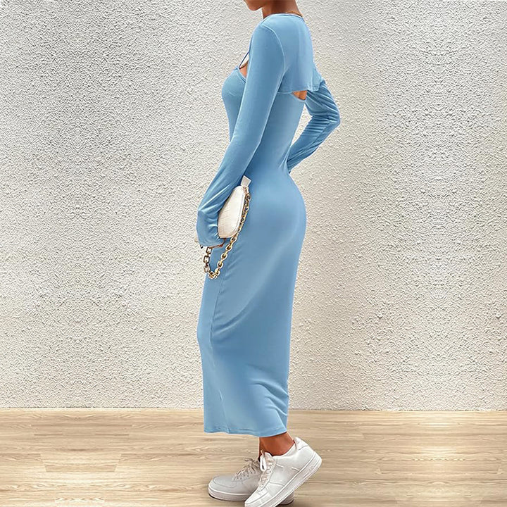 Robe maxi à manches longues pour femmes avec encolure carrée élégante et coupe flatteuse pour la silhouette Levoire