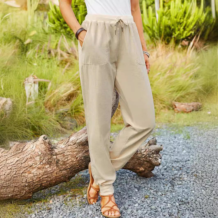 Pantalons en lin décontractés pour femmes avec taille ajustable et poches pratiques Levoire