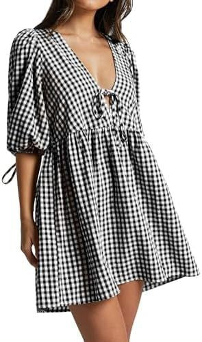 Robe décontractée pour femmes avec un col en V et des manches bouffantes Levoire