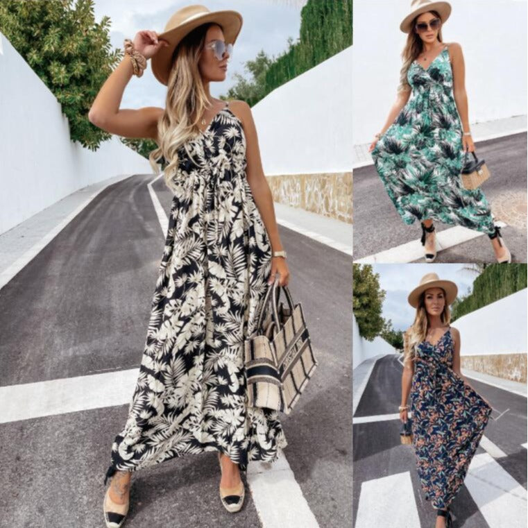 Robe maxi femme avec design floral de palmiers et dos complexe Levoire