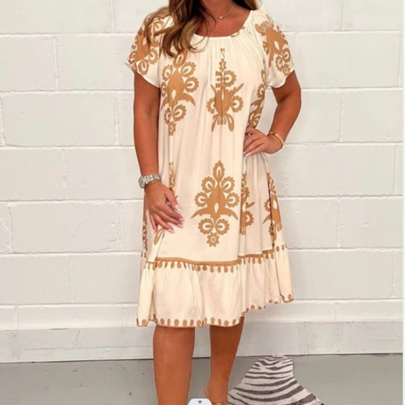 Levoire | Chic Été Fleurie Robe à Manches Courtes Abricot