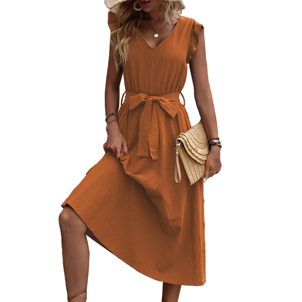Robe maxi femme avec décolleté en V et ceinture à la taille Levoire