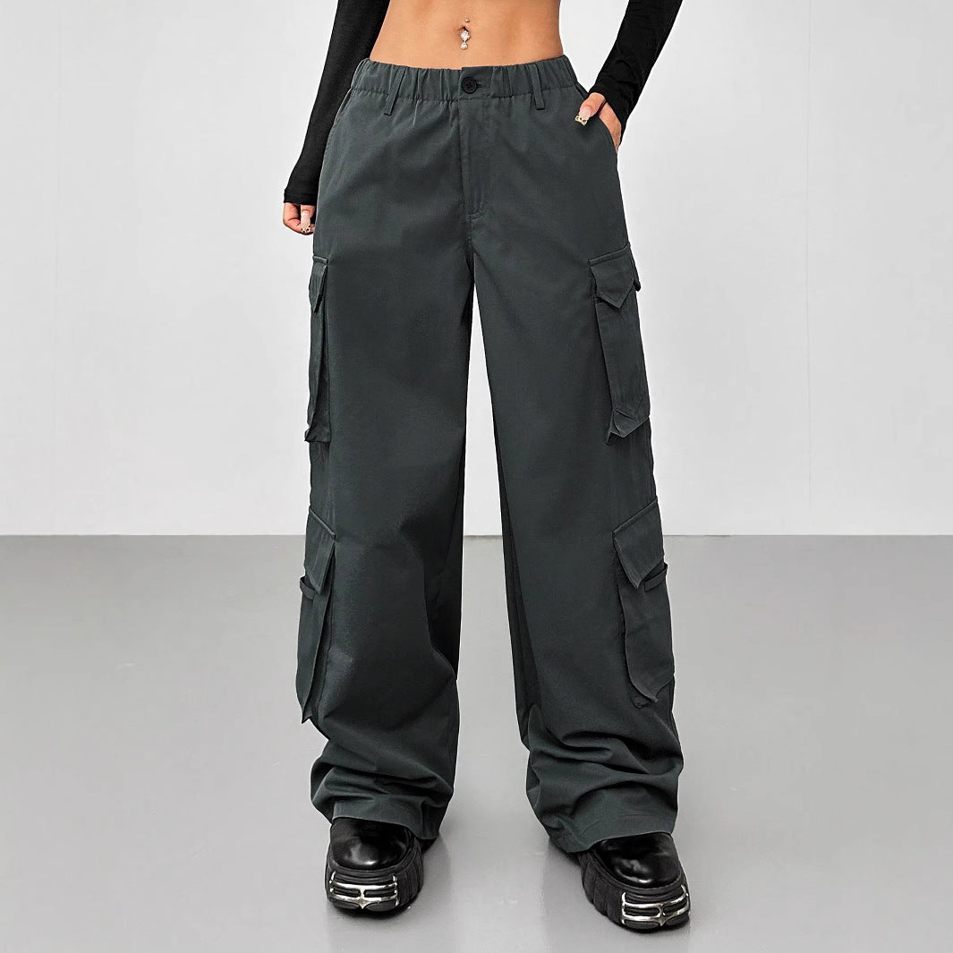 Pantalons larges cargo pour femmes avec taille élastique et poches pratiques Levoire