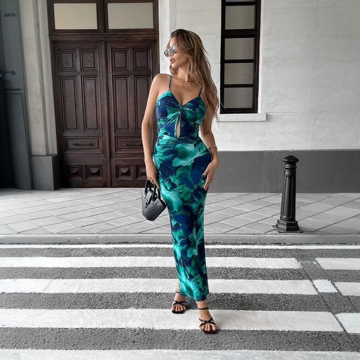 Robe de soirée pour femmes avec motif floral et découpe chic Levoire