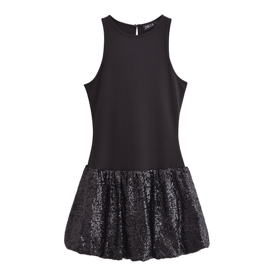 Levoire | Brillant Col Ronde Sans Manches Pailleté Robe Courte noir