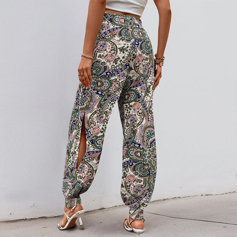 Pantalon palazzo pour femmes avec motif floral et taille élastique Levoire