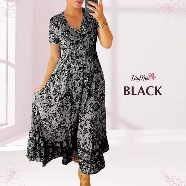 Levoire | Robe de plage V-col Imprimée style plage gris foncé