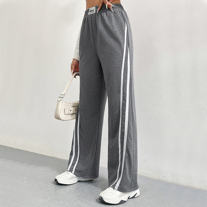Pantalons de loisirs sportifs pour femmes avec coupe large et rayures contrastées Levoire