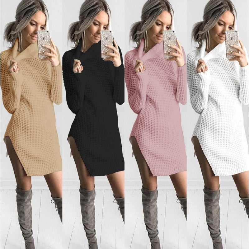 Pull en maille pour femme avec col haut et fente latérale Levoire