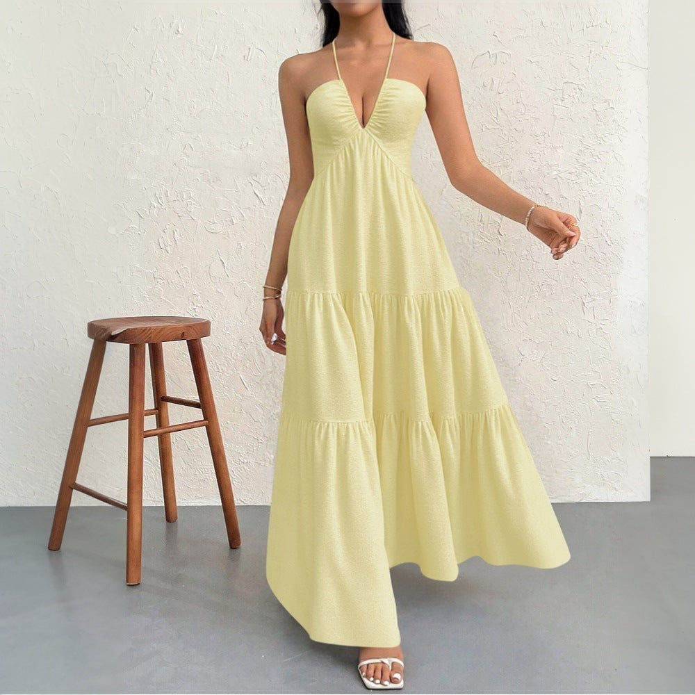 Robe maxi femme avec décolleté V profond et volants Levoire