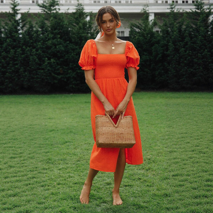 Robe midi femme avec manches bouffantes et fente latérale Levoire