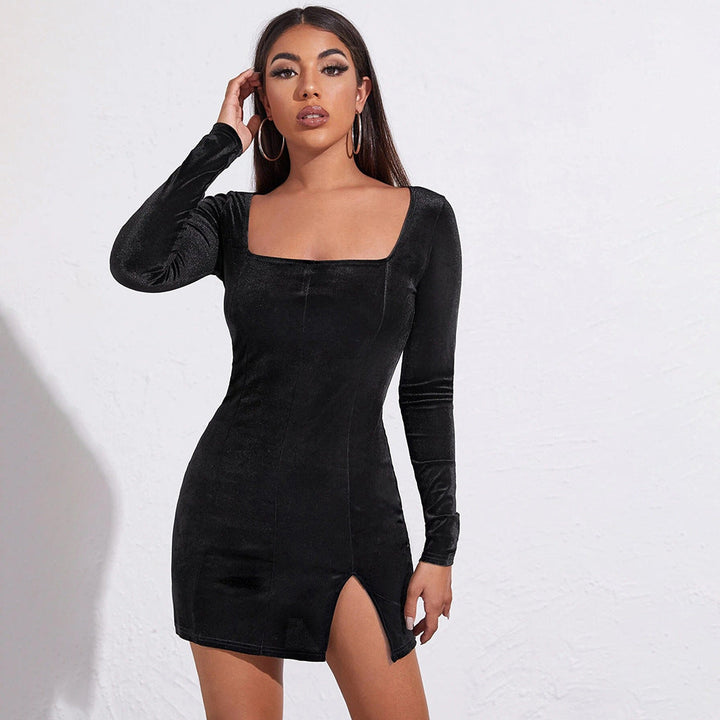 Levoire | Robe en velours Velours Robe à manches longues Noir S