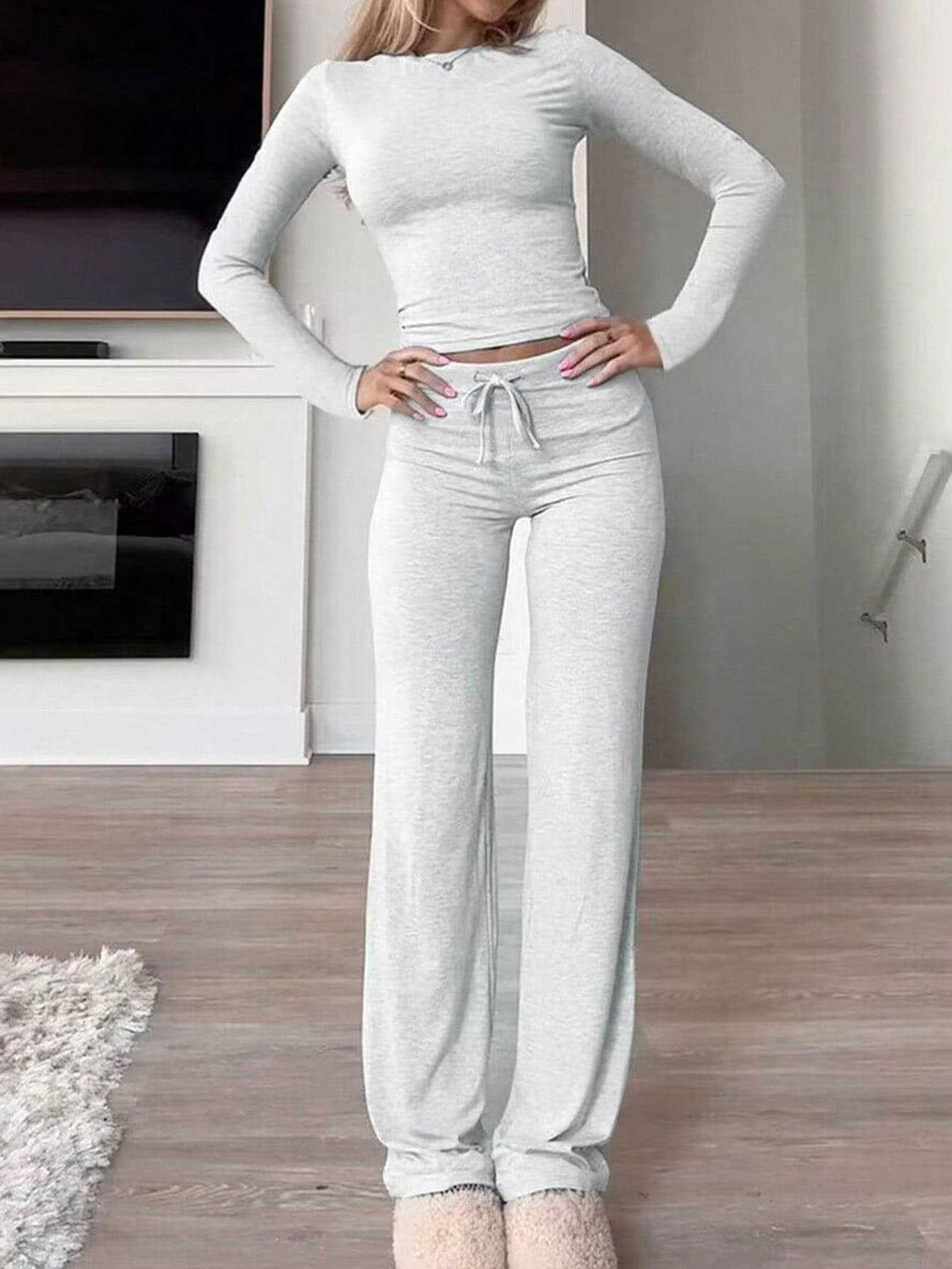 Levoire | Confortable Longue manche-Casual-Accessoire de mode-Duo pièce-Set Gris clair