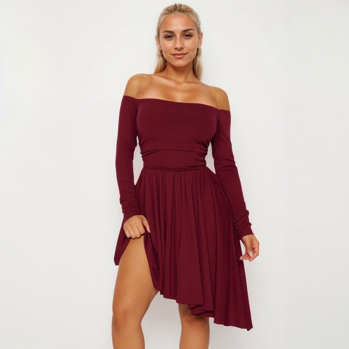 Robe midi femme dénudée des épaules avec ourlet asymétrique et manches longues Levoire