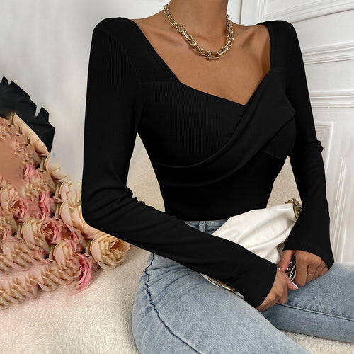 Bodysuit pour femmes à manches longues avec design enveloppant décoratif Levoire