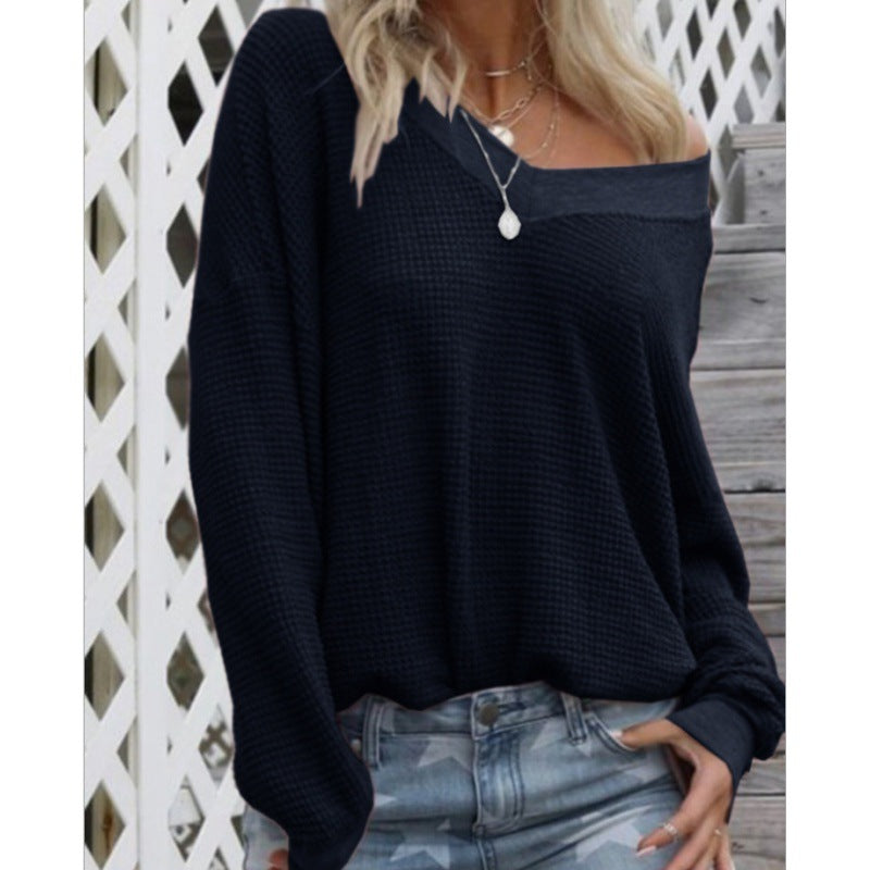 Sweat en coton oversized pour femmes avec col V décontracté et détails en côtes Levoire