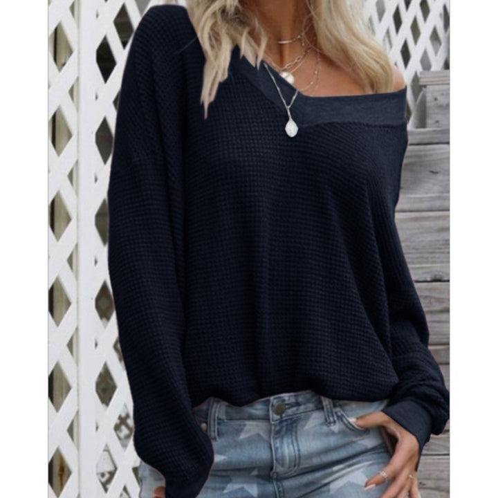 Sweat en coton oversized pour femmes avec col V décontracté et détails en côtes Levoire
