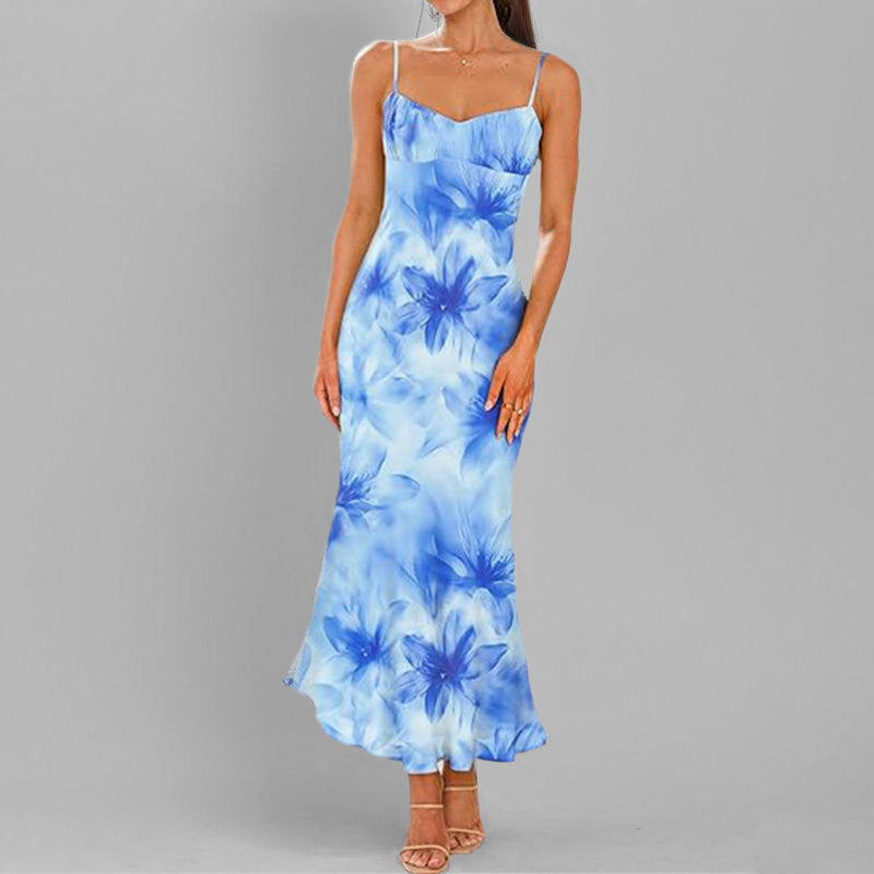 Robe Maxi Élegante pour Femmes avec Fines Bretelles et Dégradé Fantaisiste Levoire