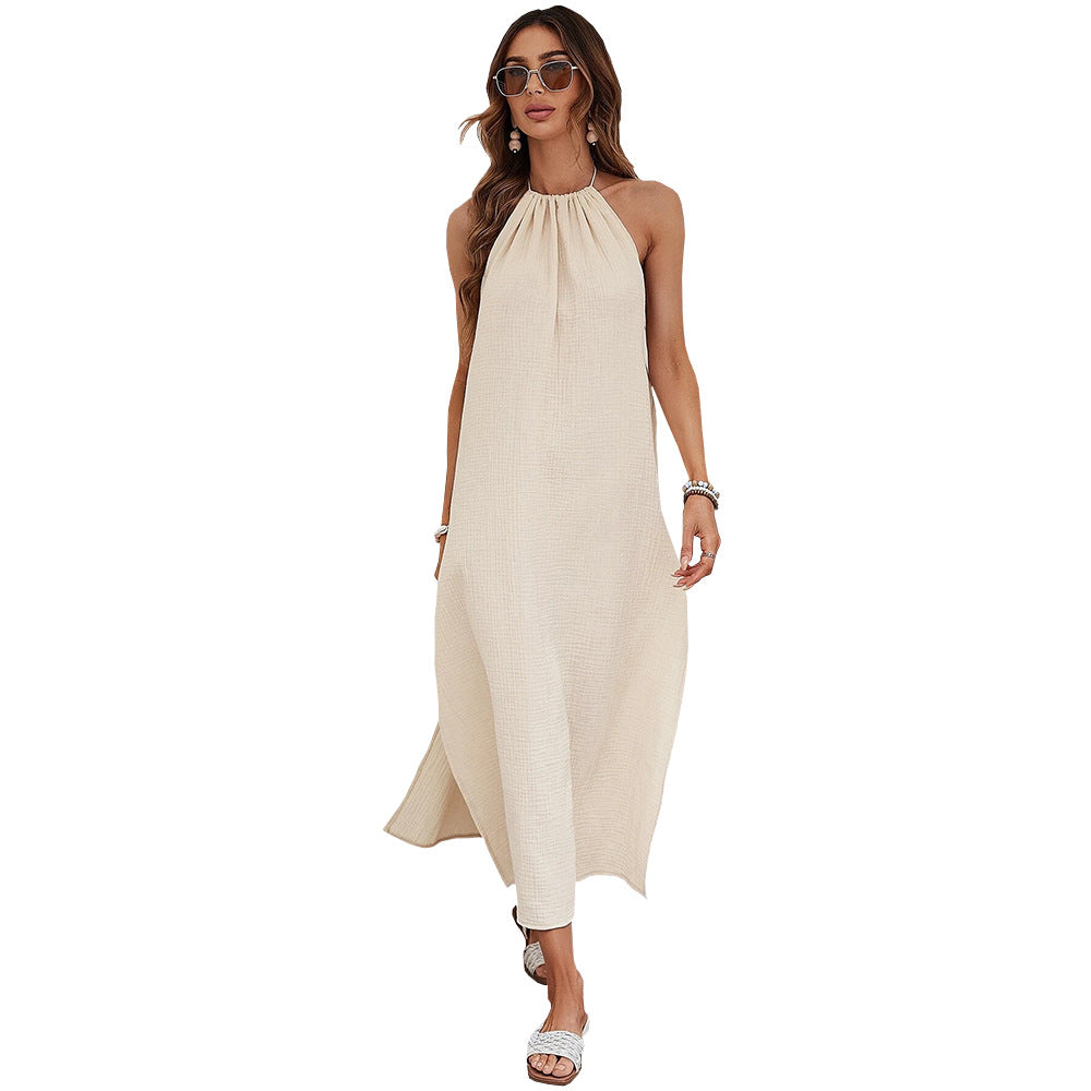 Robe maxi pour femmes avec détail de volants raffiné et encolure halter élégante Levoire