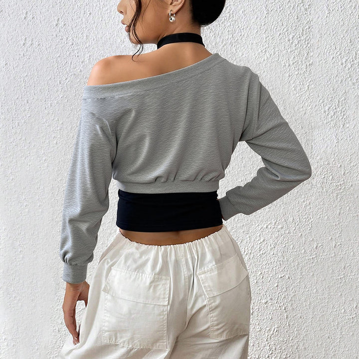 Sweatshirt court femme avec épaule ouverte et taille élastique Levoire